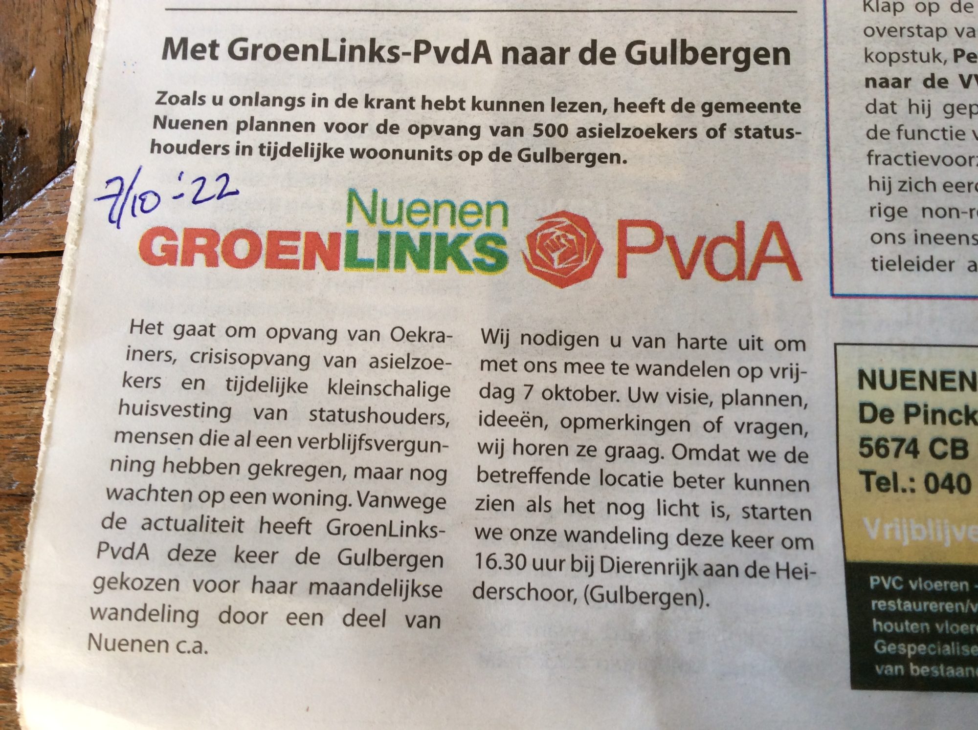 Met GroenLinks-PvdA Naar De Gulbergen - PvdA Nuenen C.a.